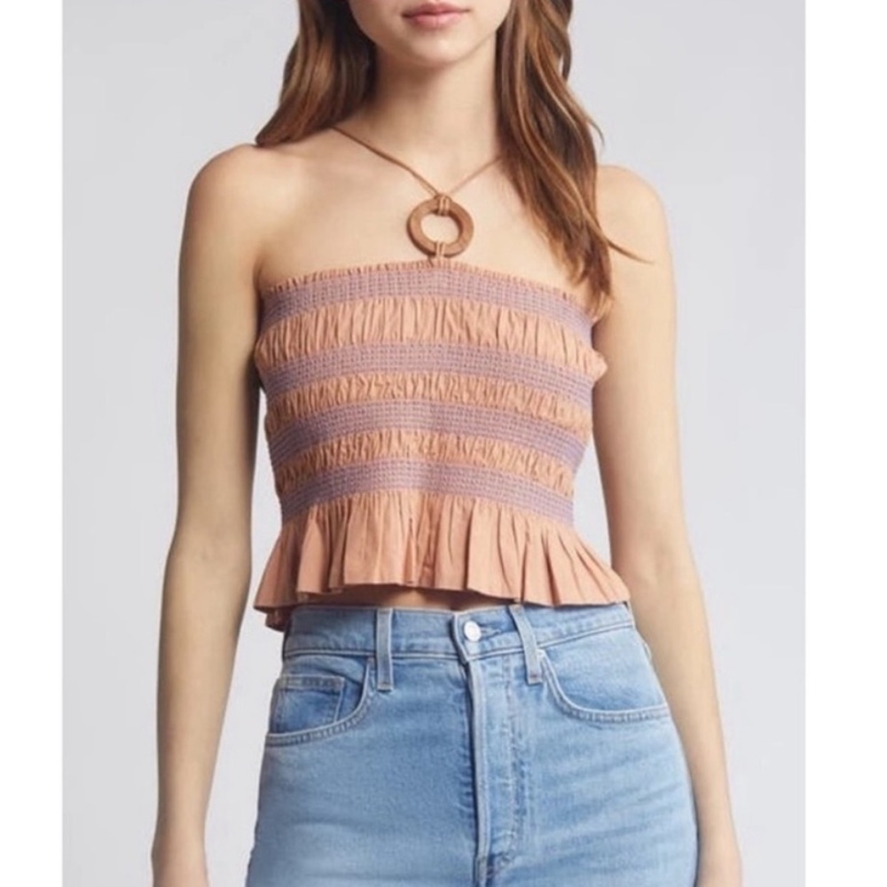 SESSUN Navi Smocked Crop Halter Boho Open Strappy Back Festival $178